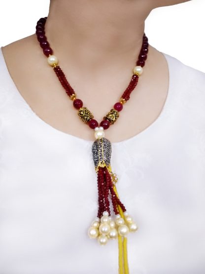 NA49 Daphne Spectacular Handmade Maroon And Golden Beaded Tassel Necklace For Karva Chauth Special-1