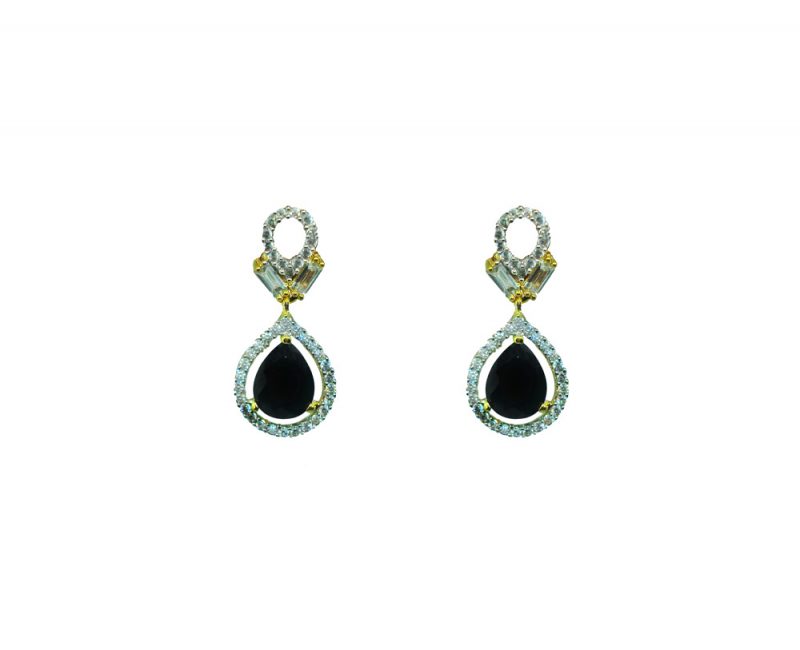 ZE95 Daphne Premium Black Zircon Flora Leaf Golden Plated Earrings For Karva Chauth Special