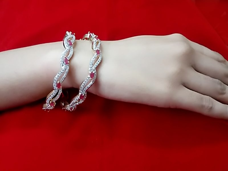 B20 Daphne Party Wear Pinkish Ruby Shade Stone Studded Bangles For Diwali Special