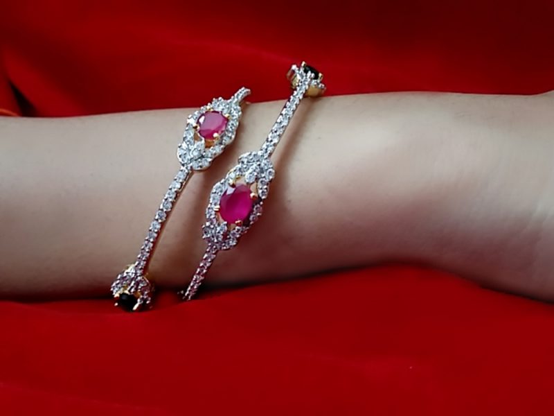 B49 Daphne Party Wear Ruby Shade Stone Studded Bangles for Christmas Celebration