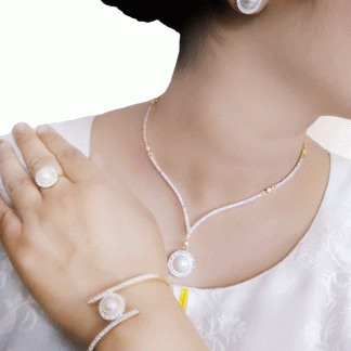 CBU66 Daphne Adorable Zircon Silver Pearls Necklace Earring Ring With Bracelets Combo For Women