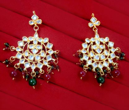 EM47 Daphne Handmade Bollywood Kundan Party Wear Beads Hanging Earrings Jewelry