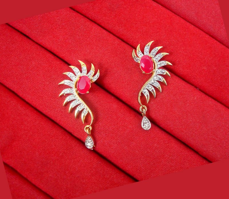 HC71 Daphne Stylish Ruby Shade Zircon Earring For KarvaChauth