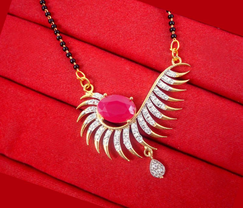 HC71 Daphne Stylish Ruby Shade Zircon Mangalsutra For KarvaChauth