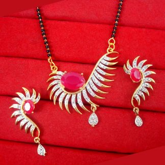 HC71 Daphne Stylish Ruby Shade Zircon Mangalsutra Set For KarvaChauth