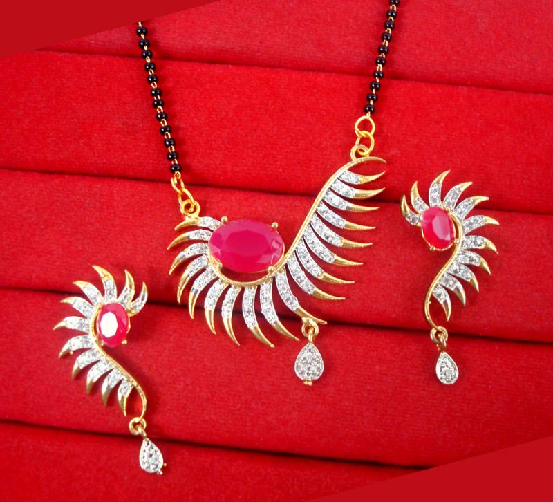 HC71 Daphne Stylish Ruby Shade Zircon Mangalsutra Set For KarvaChauth