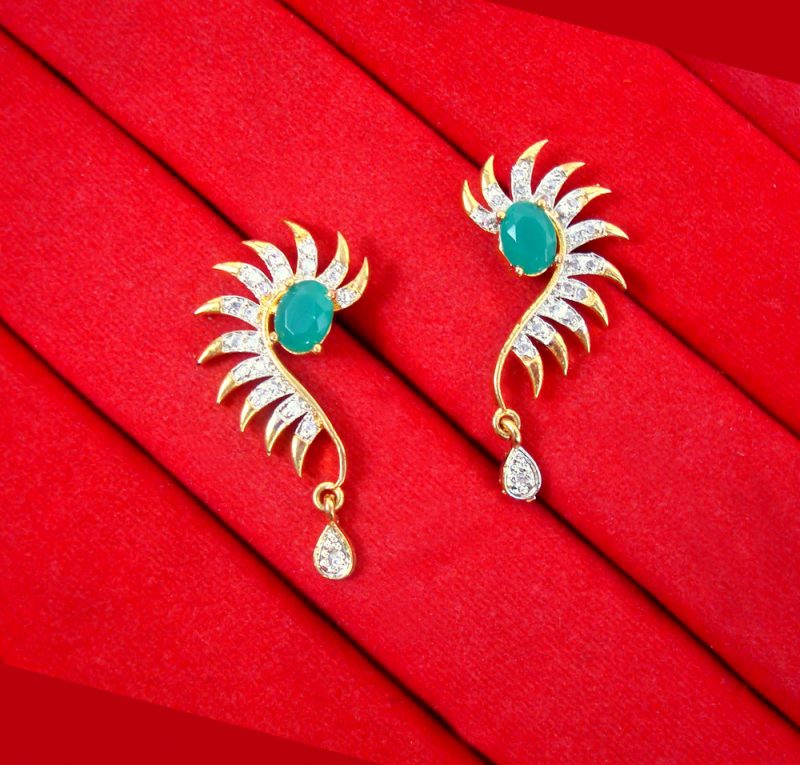 HC72 Daphne Stylish Emerald Shade Zircon Earring For KarvaChauth