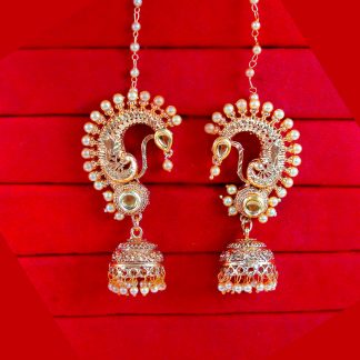 JM84 Daphne Bollywood Designer Golden Jhumki With beautiful Peacock design