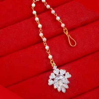 MAG95 Daphne Floral Shape Maang Tikka with Pearls for Women
