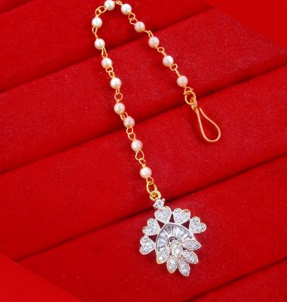 MAG95 Daphne Floral Shape Maang Tikka with Pearls for Women
