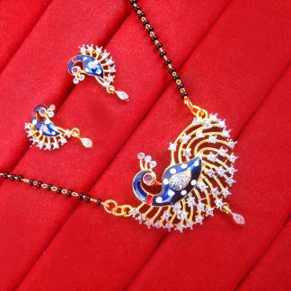 MS711B Daphne Zircon Peacock Meenakari Mangalsutra With earrings for Women, Gift for Wife