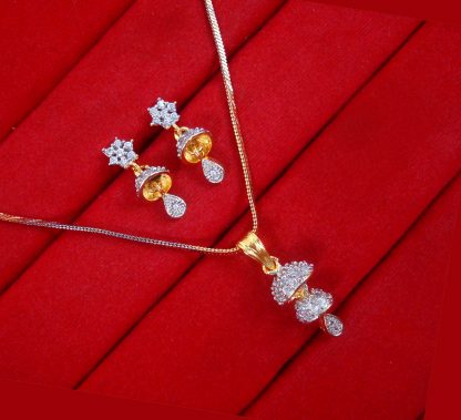 PN73 Daphne Jhumki Designer Zircon Tiny Pendant Earrings For Deepawali