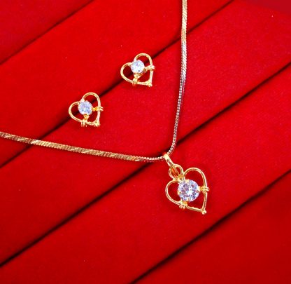 PN74 Daphne Cute Heart Shaped Pendant Earring Set For Deepawali Special