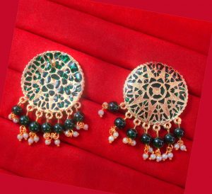 BA30 Daphne Round Patiala Traditional Meeanakari Handmade Earrings with Onyx for Girls