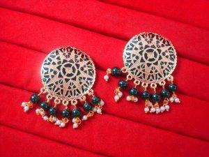 BA30 Daphne Round Patiala Traditional Meeanakari Handmade Earrings with Onyx for Girls