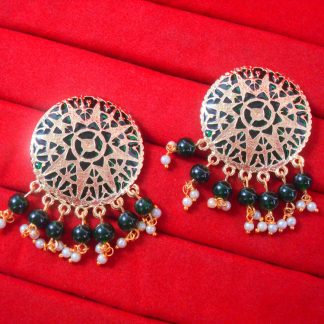 BA30 Daphne Round Patiala Traditional Meeanakari Handmade Earrings with Onyx for Girls