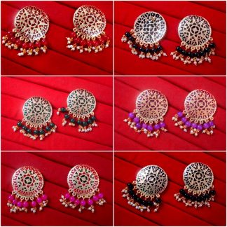 BA304 Daphne Round Patiala Traditional Meeanakari Handmade Earrings with Onyx for Girls