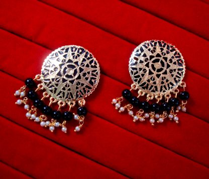 BA31 Daphne Round Patiala Traditional Meeanakari Handmade Earrings with Onyx for Girls