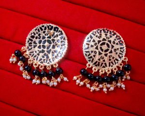 BA31 Daphne Round Patiala Traditional Meeanakari Handmade Earrings with Onyx for Girls 