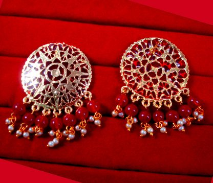 BA32 Daphne Round Patiala Traditional Meeanakari Handmade Earrings with Onyx for Girls