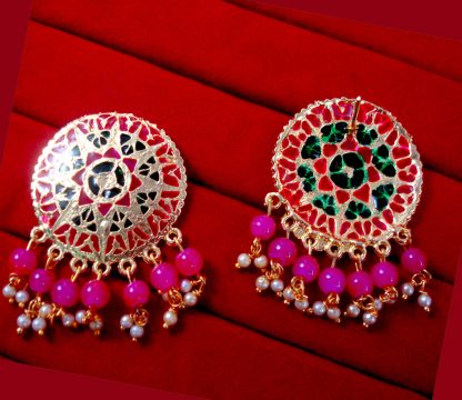 BA33 Daphne Round Patiala Traditional Meeanakari Handmade Earrings with Onyx for Girls