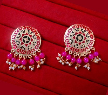 BA33 Daphne Round Patiala Traditional Meeanakari Handmade Earrings with Onyx for Girls