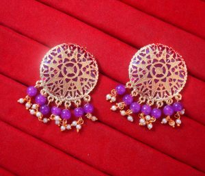 BA34 Daphne Round Patiala Traditional Meeanakari Handmade Earrings with Onyx for Girls