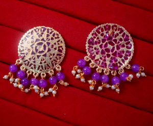 BA34 Daphne Round Patiala Traditional Meeanakari Handmade Earrings with Onyx for Girls 
