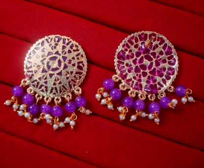 BA34 Daphne Round Patiala Traditional Meeanakari Handmade Earrings with Onyx for Girls