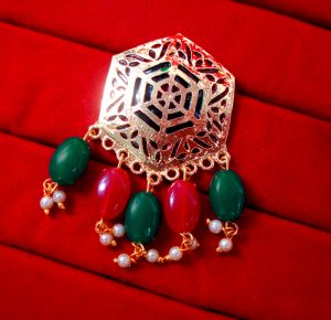 BA35 Daphne Golden Hexagon Traditional Meeanakari Handmade Earrings with Onyx Single View