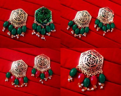BA356 Daphne Golden Hexa Traditional Meeanakari Handmade Earrings with Onyx