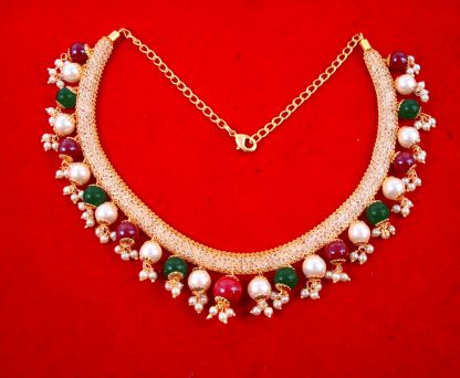 NA31GE Daphne Stylish Zircon Studded Red and Green Necklace Set for Women 