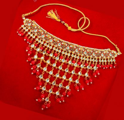 NA61 Daphne Punjabi Wedding Maroon Meena Work Choker necklace Set For Women