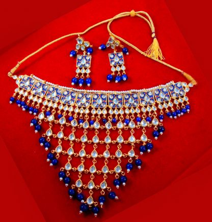 NA62 Daphne Traditional Rajasthani Style Indigo Shades Choker Set For Women