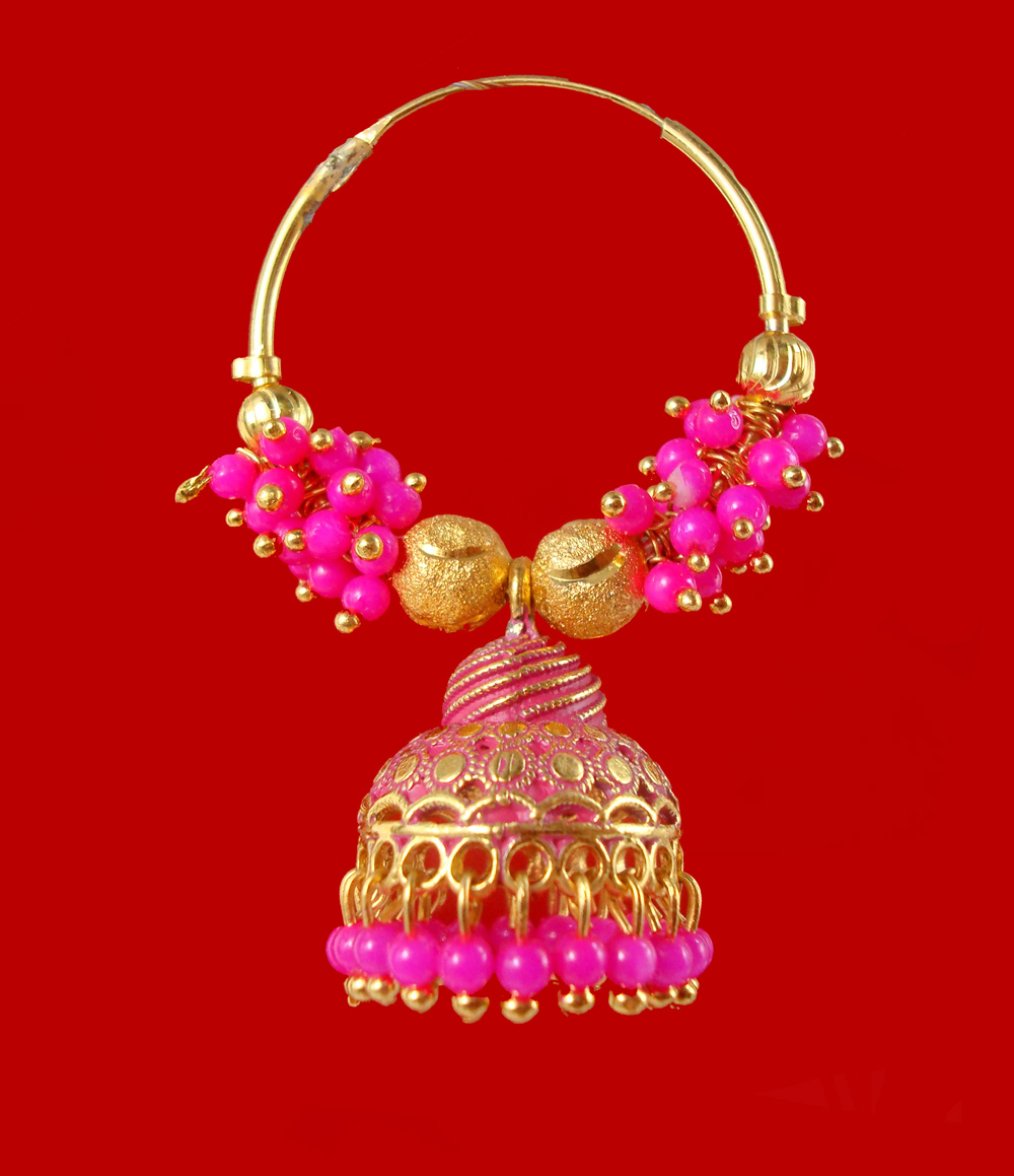 BA51P Daphne Trending Pink Golden Colorful Jhumka Bali Party Wedding Wear