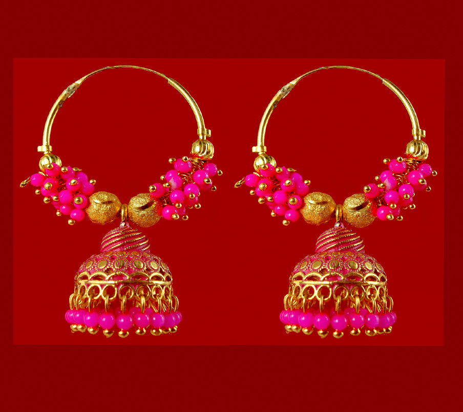 BA51P Daphne Trending Pink Golden Colorful Jhumka Bali Party Wedding Wear