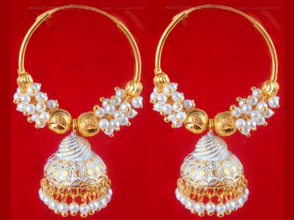 BA51W Daphne Trending White Golden Colorful Jhumka Bali Party Wedding Wear