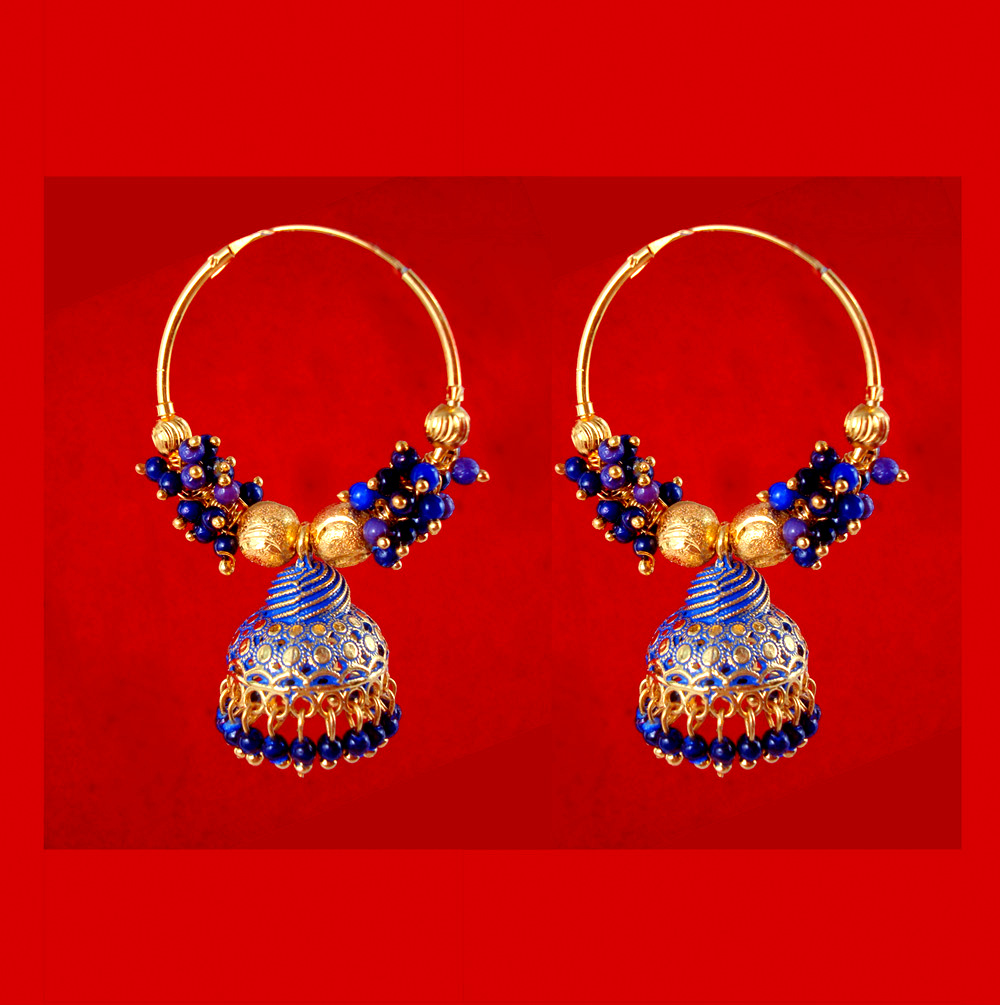 BA51Z Daphne Trending Blue Golden Colorful Jhumka Bali Party Wedding Wear