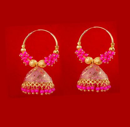 BA52P Daphne Trending Pink Golden Colorful Jhumka Bali Party Wedding Wear