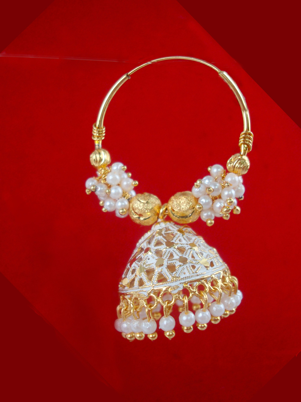 BA52W Daphne Trending White Golden Colorful Jhumka Bali Party Wedding Wear