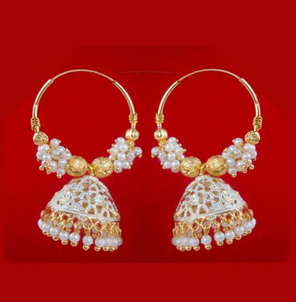 BA52W Daphne Trending White Golden Colorful Jhumka Bali Party Wedding Wear