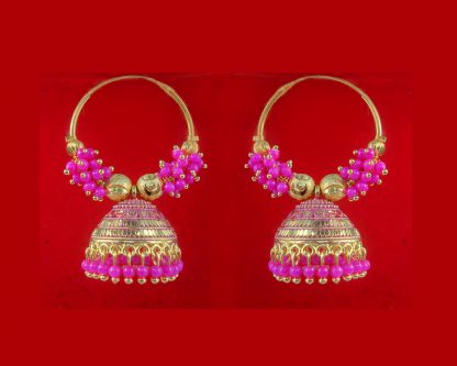 BA53P Daphne Trending Pink Golden Colorful Jhumka Bali Party Wedding Wear