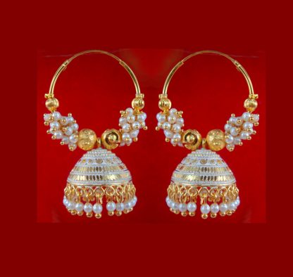 BA53W Daphne Trending White Golden Colorful Jhumka Bali Party Wedding Wear