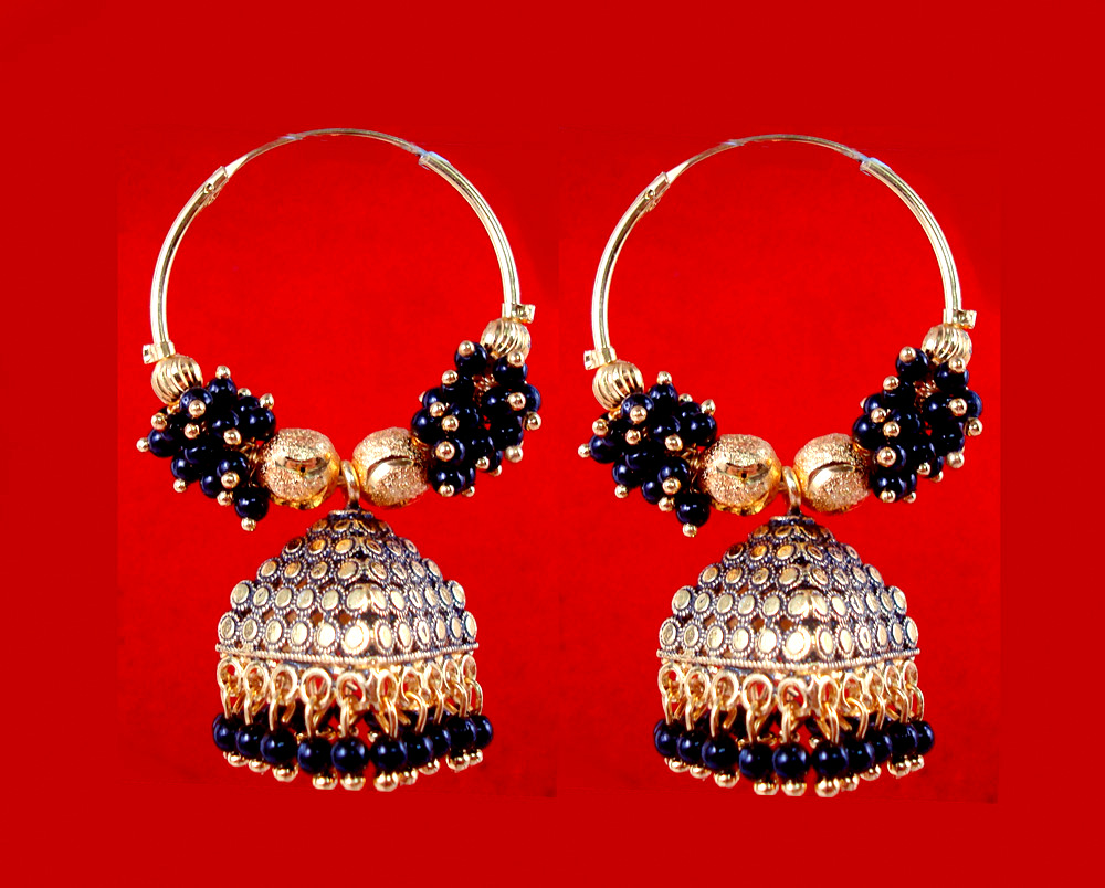 BA54B Daphne Trending Black Golden Colorful Jhumka Bali Party Wedding Wear