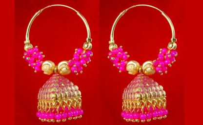 BA54P Daphne Trending Pink Golden Colorful Jhumka Bali Party Wedding Wear