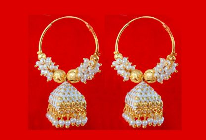 BA54W Daphne Trending White Golden Colorful Jhumka Bali Party Wedding Wear