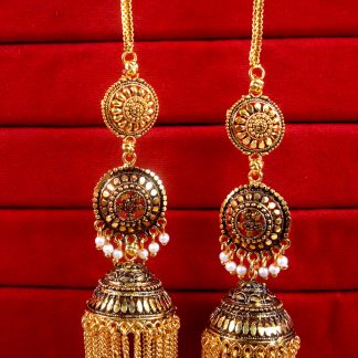 JM91 Daphne Indian Golden and White Bollywood Earrings Jhumka Wedding Events For Women