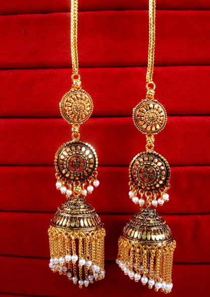JM91 Daphne Indian Golden and White Bollywood Earrings Jhumka Wedding Events For Women