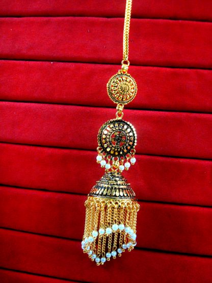 JM91 Daphne Indian Golden and White Bollywood Earrings Jhumka Wedding Events For Women.