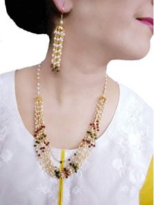 NA51 Daphne Two Tone pearl Multi Strand chain necklace with Light Weight Earring